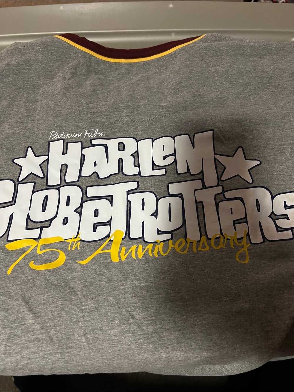Harlem Globetrotters 75th Anniversary Graphic Tee - Grey with Maroon Trim Sz 6X - Picture 5 of 6